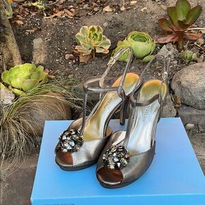 ANTONIO MELANI platform soft gold leather jeweled high heels